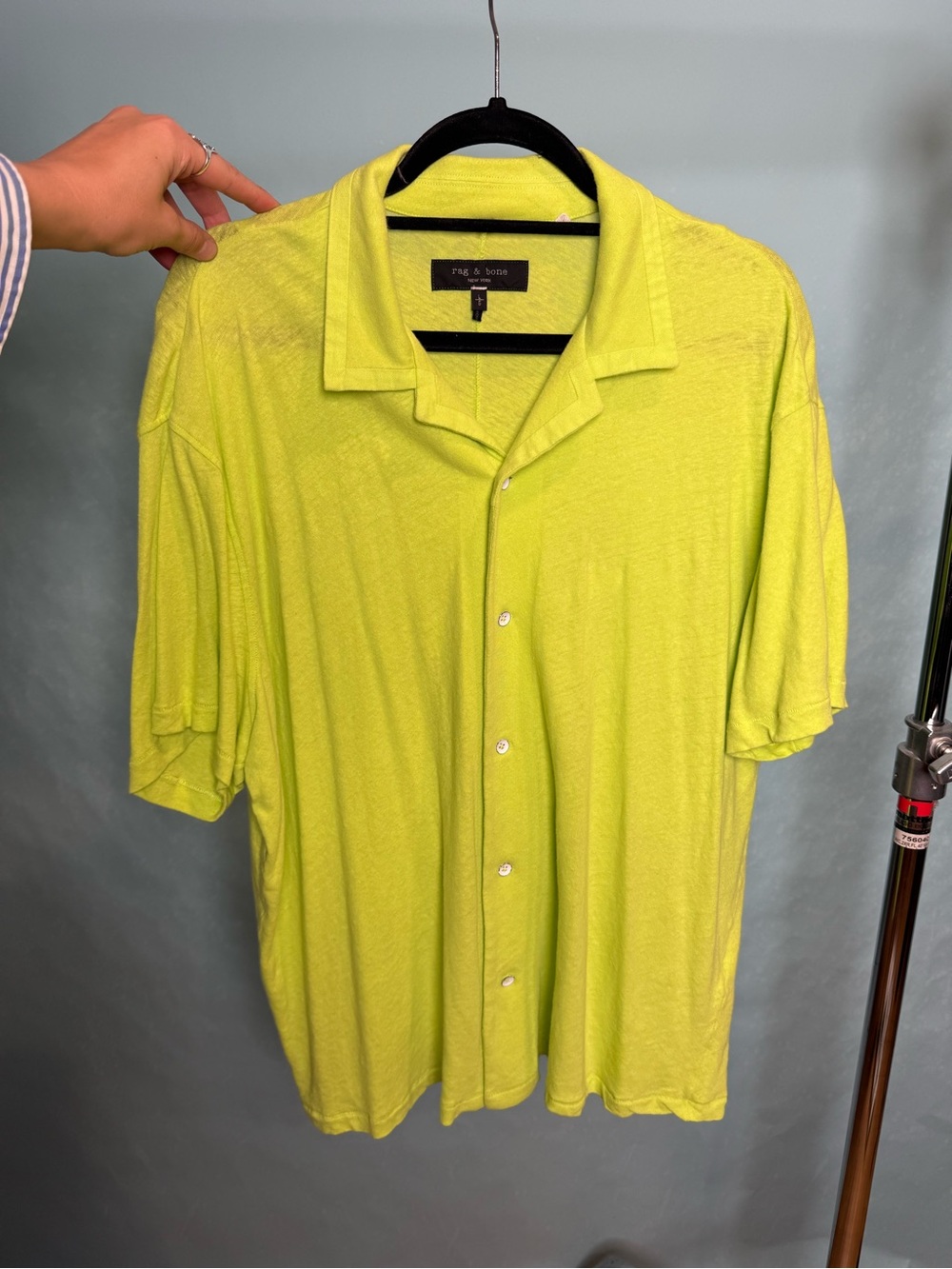 rag & bone Lime Green Short-Sleeve Camp Collar Button-Up Shirt